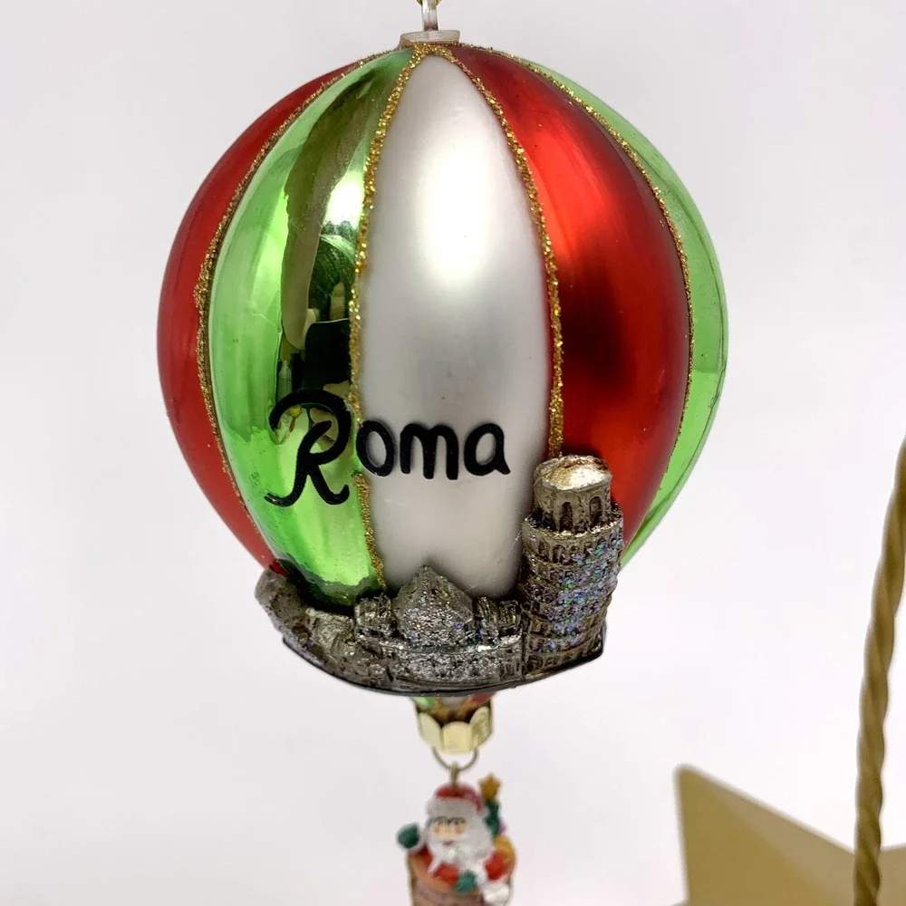 Blown Glass 6" Hot Air Balloon Ornament Rome/Roma Italy Travel w Basket & Santa - Picture 2 of 9